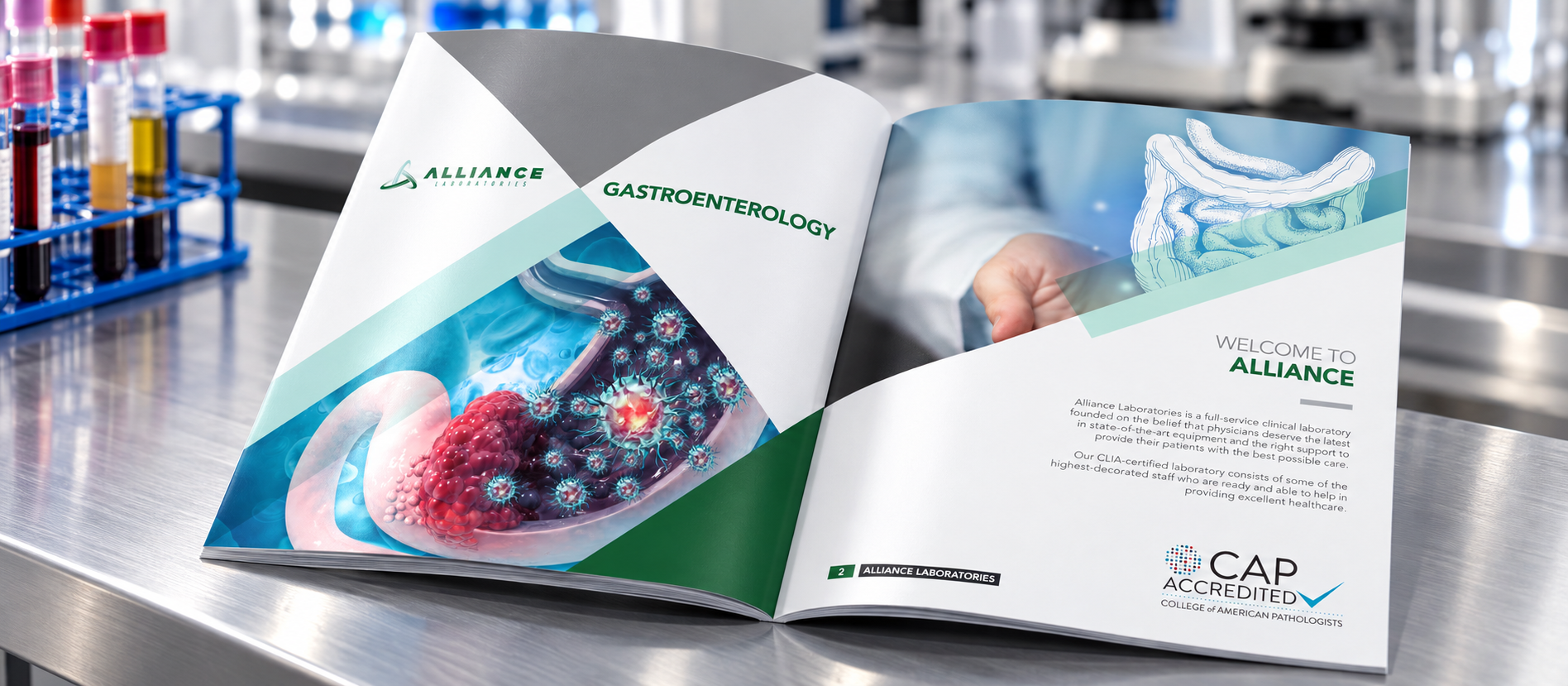 Alliance Laboratories Dermatology specialty brochure open spread