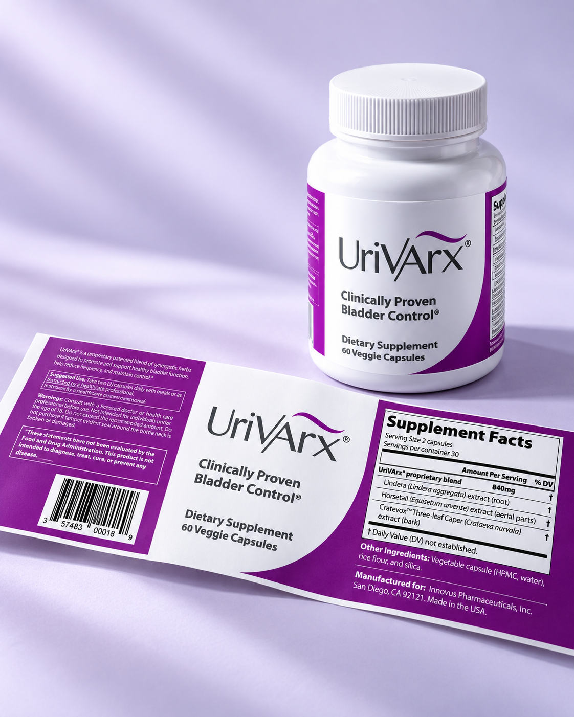 UriVarx bladder control supplement bottle — Innovus Pharmaceuticals